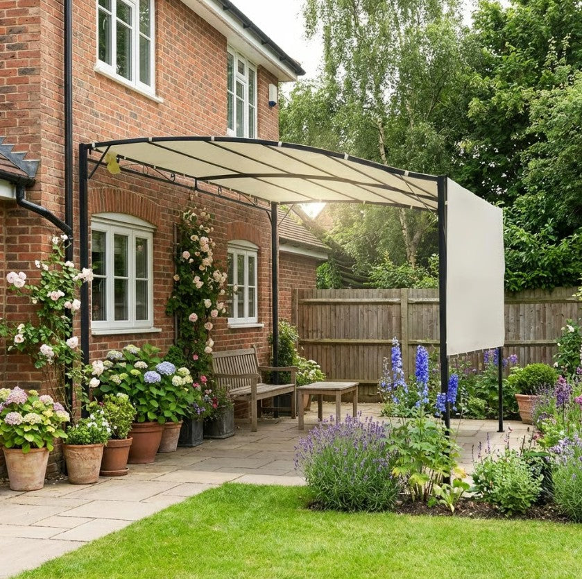 3m x 2.5m Wall Mounted Metal Pergola – Outdoor Patio Shelter