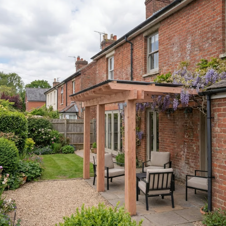 Planed Larch Lean-To Gazebo with Metal Corrugated Roof