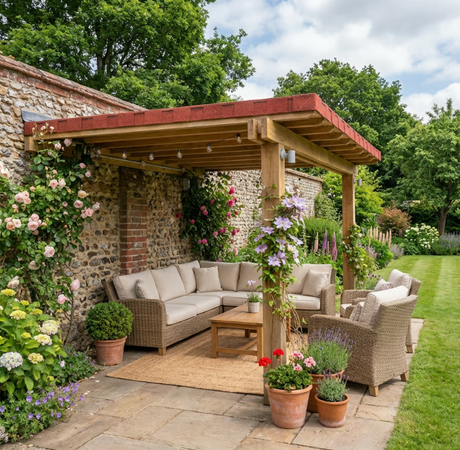 Oak Lean-To Gazebo with Katepal Red Shingle Roof