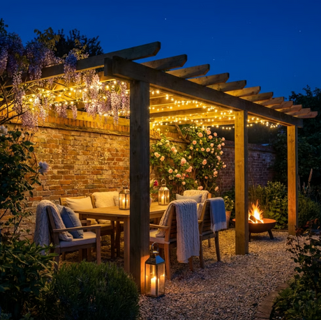 Wooden Lean-To Pergola with Open Slat Roof - Outdoor Garden Pergola Structure