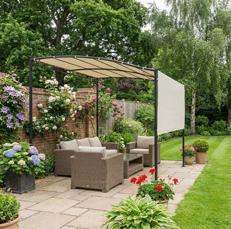 3m x 2.5m Wall Mounted Metal Pergola – Outdoor Patio Shelter