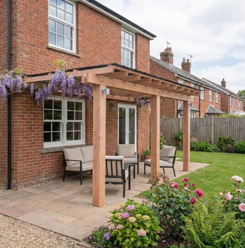 Planed Larch Lean-To Gazebo with Metal Corrugated Roof