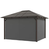 3 x 3.6m Hardtop Gazebo Canopy - Dark Grey Polycarbonate Roof Garden Pavilion with Removable Curtains and Steel Frame