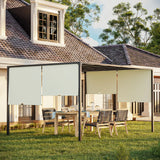 3m x 4m Fully Retractable Metal Garden Pergola – Cream White Canopy Roof with Built-In LED Light Strip, Outdoor Patio Shade Shelter