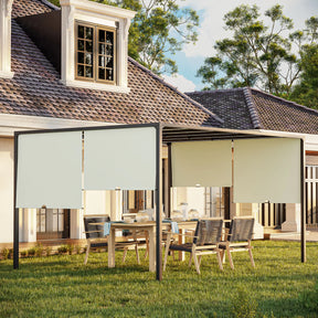 3m x 4m Fully Retractable Metal Garden Pergola – Cream White Canopy Roof with Built-In LED Light Strip, Outdoor Patio Shade Shelter