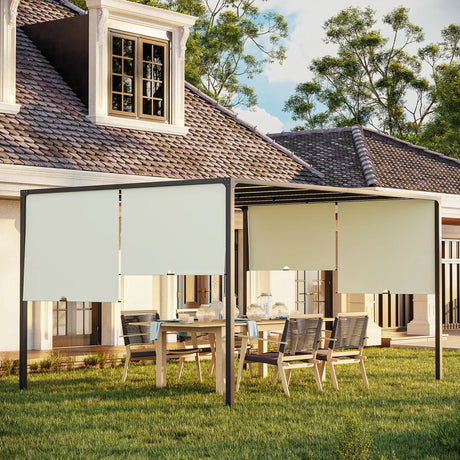 3m x 4m Fully Retractable Metal Garden Pergola – Cream White Canopy Roof with Built-In LED Light Strip, Outdoor Patio Shade Shelter