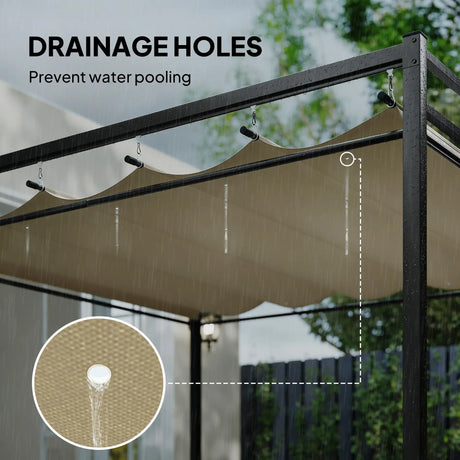 3m x 3m Pergola with Retractable Roof Canopy – UPF30+ Metal Garden Gazebo with Curtains, Outdoor Sun Shade Shelter in Khaki