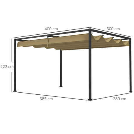 4m x 3m Metal Garden Pergola – Khaki Outdoor Shade Canopy