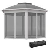 3x4m Dark Grey Hexagon Garden Gazebo - Pop Up Party Tent Canopy with Double Roof, Netting & Carry Bag for Outdoor Patio