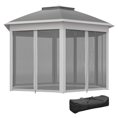 3x4m Dark Grey Hexagon Garden Gazebo - Pop Up Party Tent Canopy with Double Roof, Netting & Carry Bag for Outdoor Patio