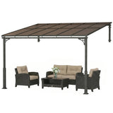 3.4m x 3m Wall-Mounted Lean-To Pergola with Polycarbonate Hardtop Roof – Heavy Duty Aluminium Garden Gazebo, Weather-Resistant Patio & BBQ Shelter, Modern Brown