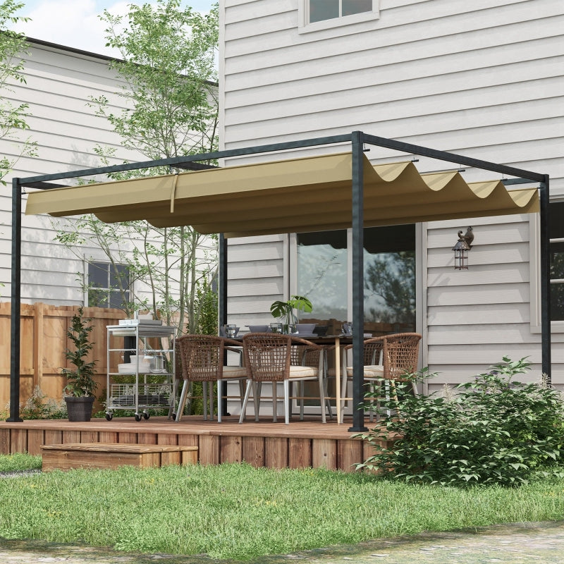 3m x 2m Retractable Roof Pergola – Khaki Outdoor Garden Canopy