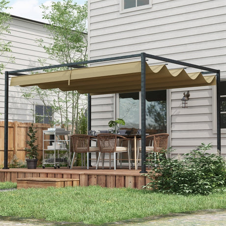 3m x 2m Retractable Roof Pergola – Khaki Outdoor Garden Canopy