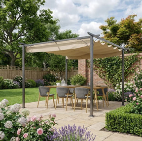 3m x 3m Steel Pergola with Retractable Shade Canopy – Outdoor Cover