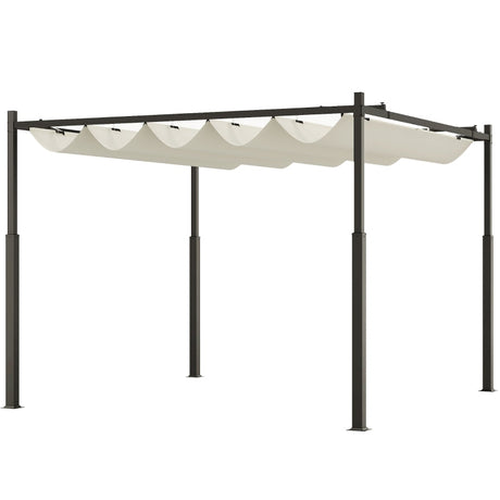 3m x 3m Retractable Roof Garden Pergola – Cream White Sun Shade Canopy, Outdoor Patio Shelter