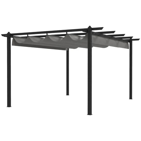 4m x 3m Aluminium Pergola – Grey Retractable Criss Cross Roof, Outdoor Patio Garden Shade Shelter