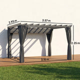 3.6x3m Aluminium Garden Pergola Gazebo with Retractable Roof Canopy & Curtains – Modern Outdoor Sun Shade Shelter, Weather-Resistant Patio Cover, Dark Grey