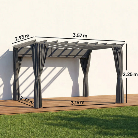 3.6x3m Aluminium Garden Pergola Gazebo with Retractable Roof Canopy & Curtains – Modern Outdoor Sun Shade Shelter, Weather-Resistant Patio Cover, Dark Grey