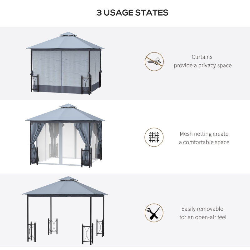 Grey 4m x 3.35m Gazebo With 2 Tier Roof