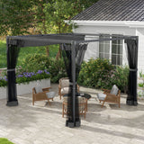 3m x 3m Aluminium Pergola – Dark Grey Retractable Canopy Roof with Mesh Curtains, Outdoor Patio Garden Shelter + Ground Fixings