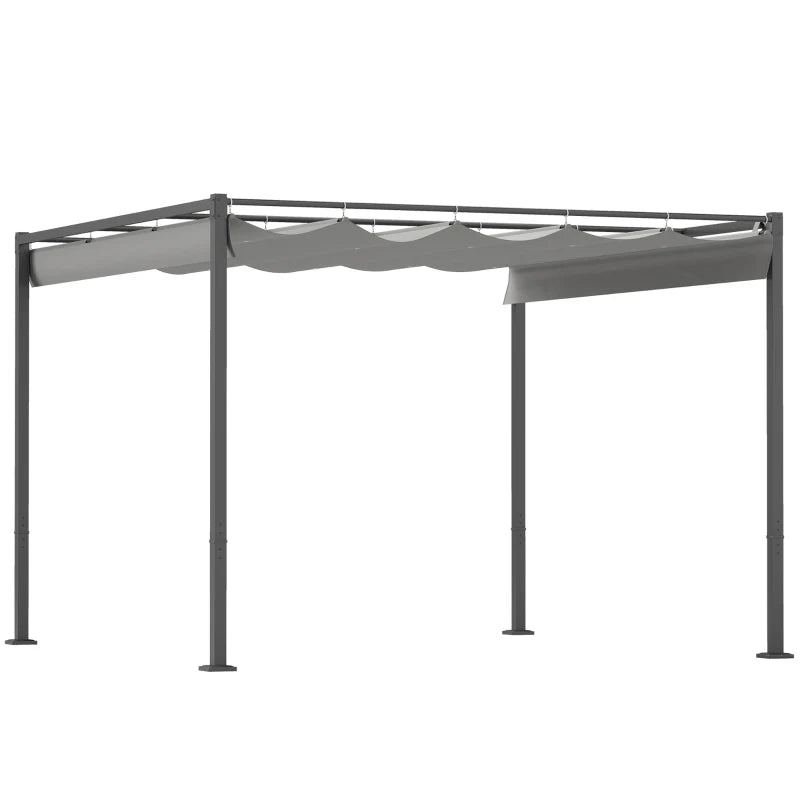 3m x 3m Retractable Roof Garden Pergola – Grey Sun Shade Canopy, Outdoor Patio Shelter