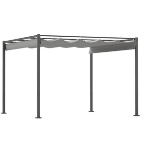 3m x 3m Retractable Roof Garden Pergola – Grey Sun Shade Canopy, Outdoor Patio Shelter