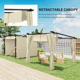 3m x 3m Retractable Roof Pergola – Beige Canopy with Curtains, Outdoor Patio Shade Shelter