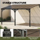 4m x 3m Wall-Mounted Lean-To Pergola with Polycarbonate Hardtop Roof – Heavy Duty Aluminium Garden Gazebo, Weatherproof Patio & BBQ Shelter, Modern Brown