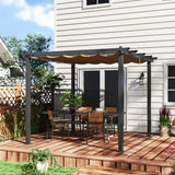 3m x 3m Aluminium Pergola – Khaki Retractable Canopy Roof, Outdoor Patio Shade Shel
