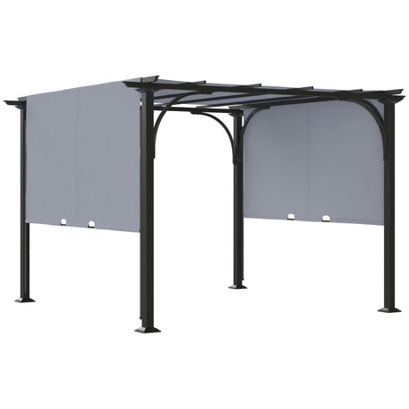 3m x 3m Outdoor Metal Pergola With Side and Top Panels – Grey Frame Garden Shade Shelter