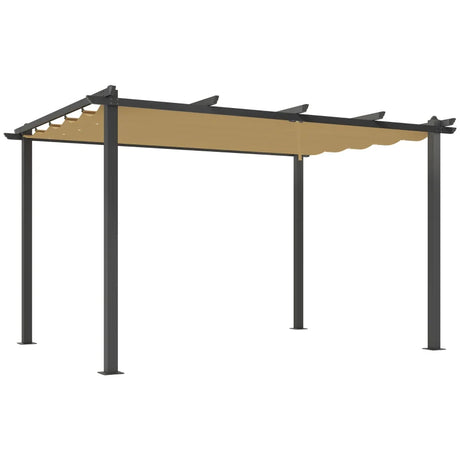 3m x 4m Aluminium Pergola – Khaki Retractable Canopy Roof, Outdoor Garden Shade Shelter