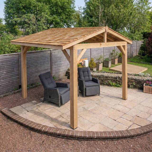 Oak Wooden Gazebo - Cedar Shingles Roof - Apex Design - No Overhang