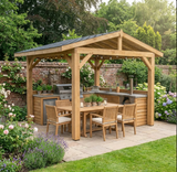 Oak Wooden Gazebo - Katepal Grey Shingle Roof - Apex Design - No Overhang