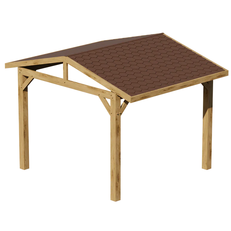 Oak Wooden Gazebo - Katepal Brown Shingle Roof - Apex Design - No Overhang