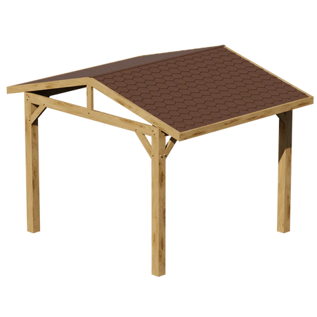 Oak Wooden Gazebo - Katepal Brown Shingle Roof - Apex Design - No Overhang