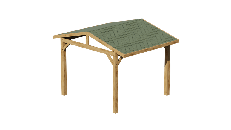 Oak Wooden Gazebo - Katepal Green Shingle Roof - Apex Design - No Overhang