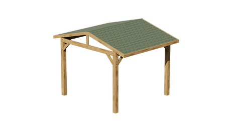 Oak Wooden Gazebo - Katepal Green Shingle Roof - Apex Design - No Overhang