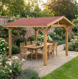 Oak Apex Gazebo with Katepal Red Shingle Roof and Overhang
