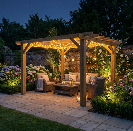Oak Flat Roof Pergola with Open Roof Design
