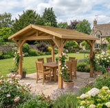 Oak Wooden Gazebo - Cedar Featheredge Roof - Apex Design - With Overhang