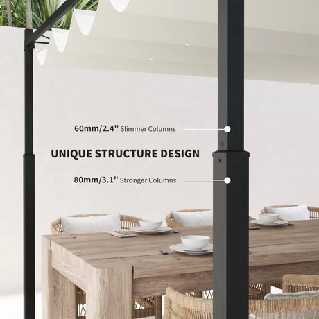 3m x 3m Retractable Roof Garden Pergola – Cream White Sun Shade Canopy, Outdoor Patio Shelter