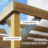 3x3m Lean-To Wooden Pergola Kit – Light Brown Decorative Garden Gazebo with Concrete Anchors & Stable Support Frame