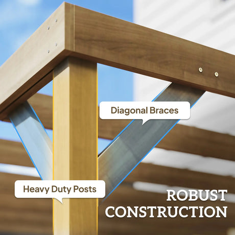 3x3m Lean-To Wooden Pergola Kit – Light Brown Decorative Garden Gazebo with Concrete Anchors & Stable Support Frame