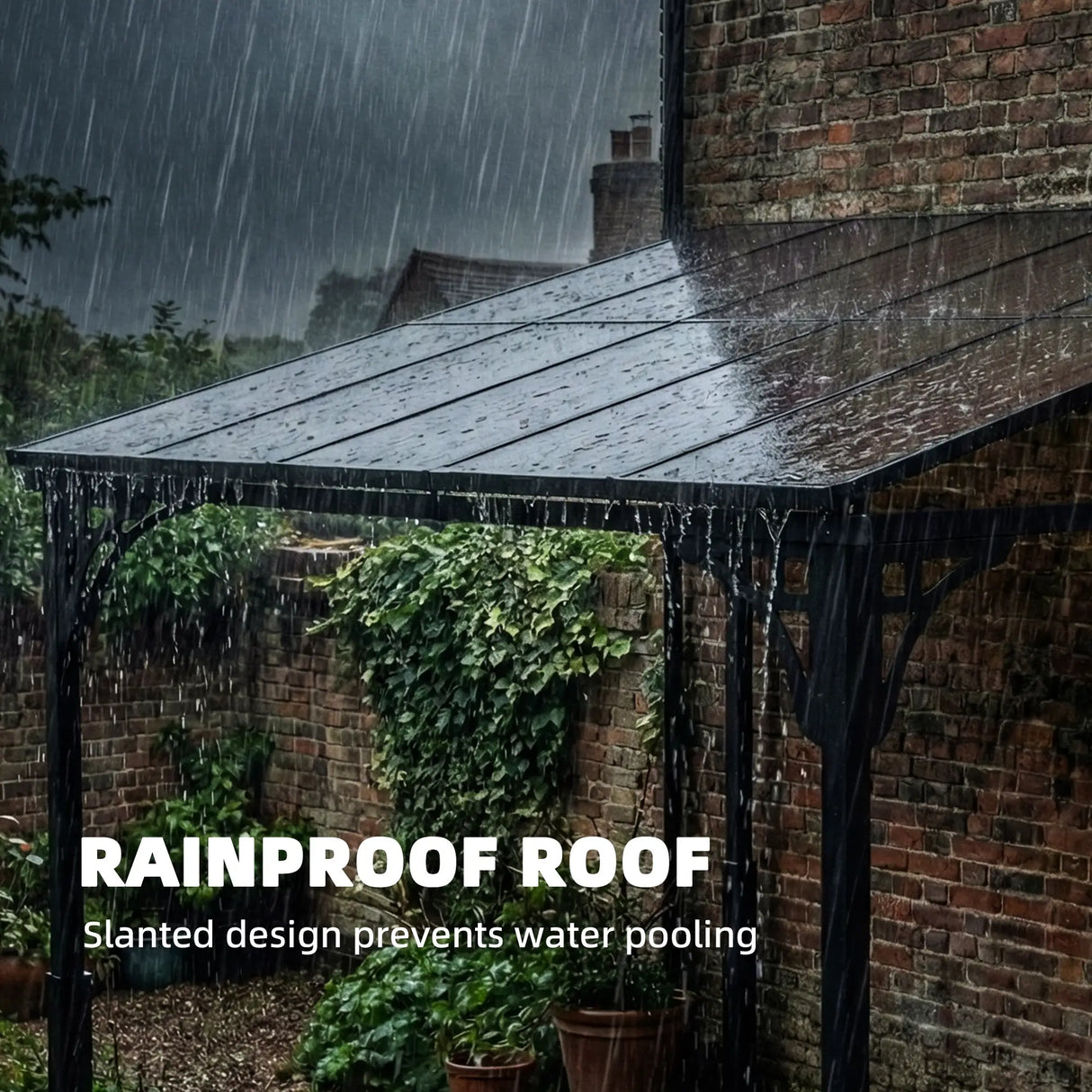 3m x 2.87m Lean-To Pergola with Polycarbonate Roof – Wall-Mounted Hardtop Garden Canopy, Durable Aluminium & Metal Frame Outdoor Patio Cover