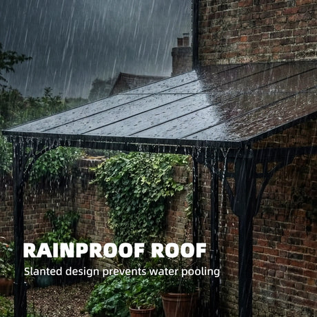 3m x 2.87m Lean-To Pergola with Polycarbonate Roof – Wall-Mounted Hardtop Garden Canopy, Durable Aluminium & Metal Frame Outdoor Patio Cover