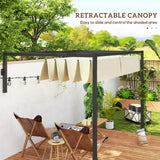 2m x 3m Lean-To Steel Pergola – Khaki Adjustable Canopy Roof, Wall Mounted Patio Shade Shelter