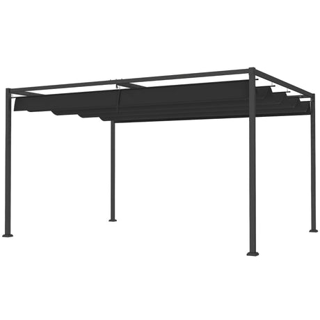 4m x 3m Metal Pergola – Black Retractable Canopy Roof, Outdoor Patio Garden Shade She