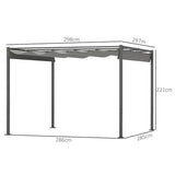 3m x 3m Retractable Roof Garden Pergola – Grey Sun Shade Canopy, Outdoor Patio Shelter