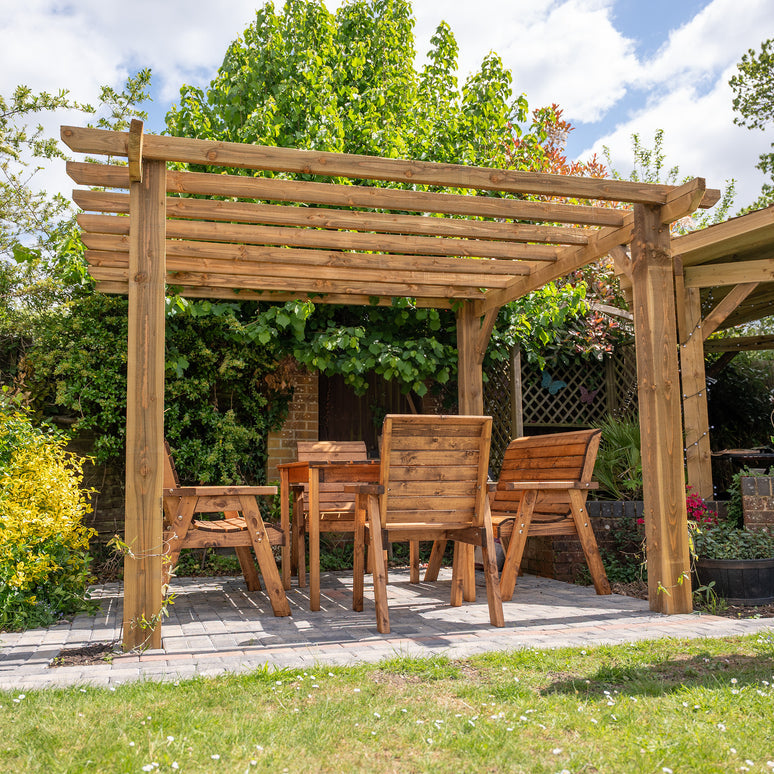 Flat Roof Wooden Pergola with Open Slatted Design - Modern Garden Pergola Structure