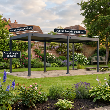 6m x 3m Freestanding Aluminium Garden Pergola with Adjustable Louvred Roof – Anthracite Grey